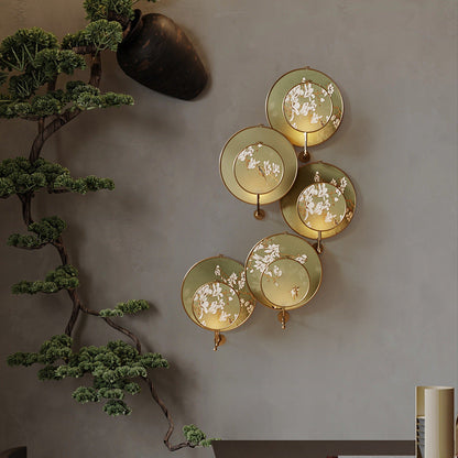 Chinese Pattern Fabric Round Fan 1-Light Wall Sconce Lamp