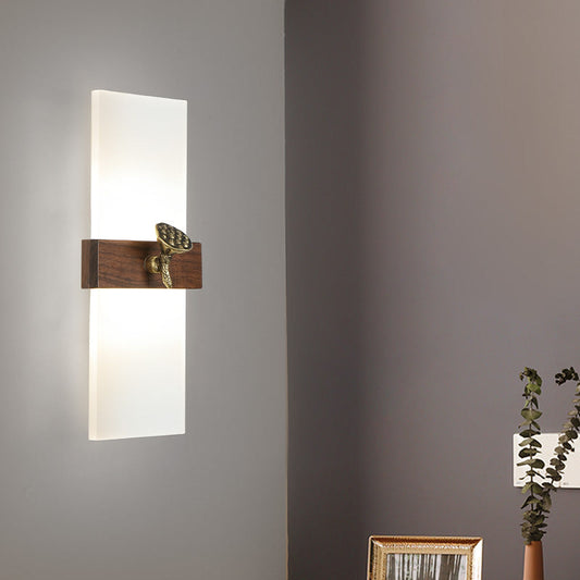 Chinese Walnut Wood Acrylic Shade LED Wall Sconce Lamp