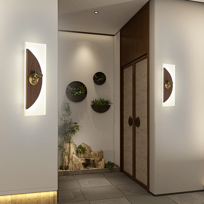 Chinese Walnut Wood Acrylic Shade LED Wall Sconce Lamp