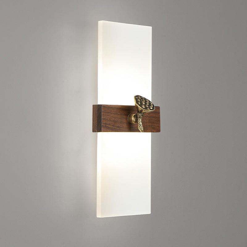 Chinese Walnut Wood Acrylic Shade LED Wall Sconce Lamp