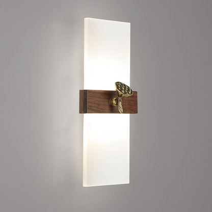 Chinese Walnut Wood Acrylic Shade LED Wall Sconce Lamp
