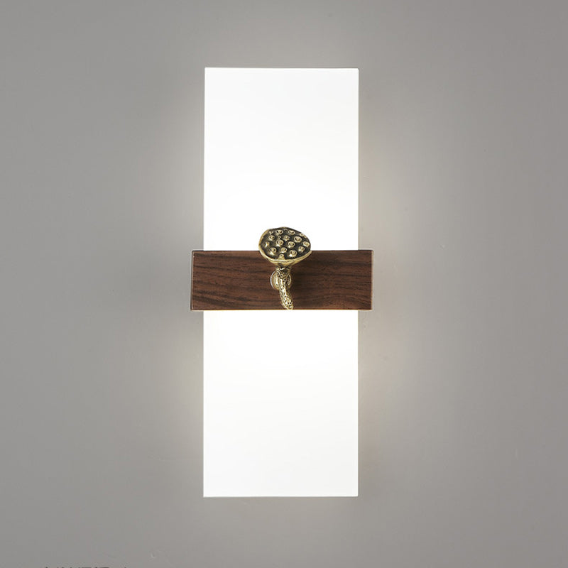 Chinese Walnut Wood Acrylic Shade LED Wall Sconce Lamp
