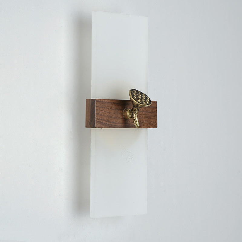 Chinese Walnut Wood Acrylic Shade LED Wall Sconce Lamp