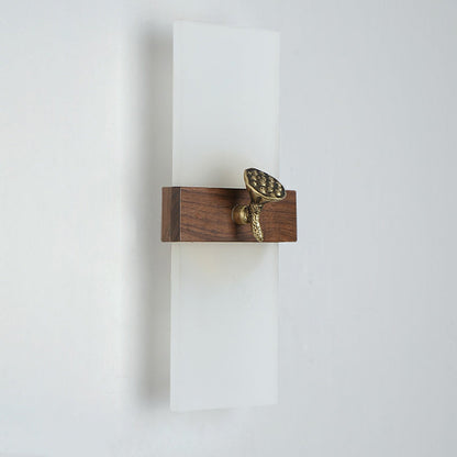 Chinese Walnut Wood Acrylic Shade LED Wall Sconce Lamp