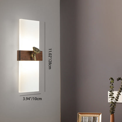 Chinese Walnut Wood Acrylic Shade LED Wall Sconce Lamp