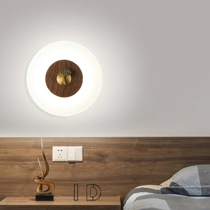 Chinese Walnut Wood Acrylic Shade LED Wall Sconce Lamp