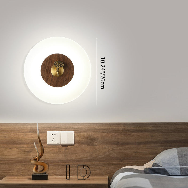 Chinese Walnut Wood Acrylic Shade LED Wall Sconce Lamp