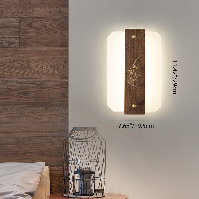 Chinese Walnut Wood Acrylic Shade LED Wall Sconce Lamp
