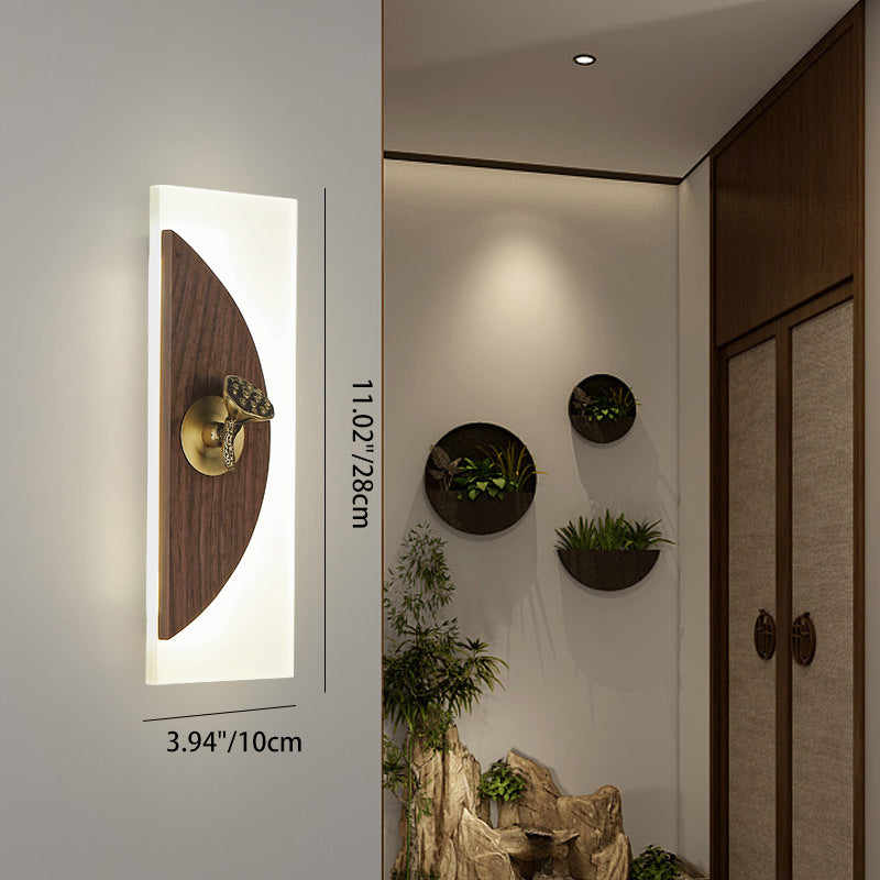 Chinese Walnut Wood Acrylic Shade LED Wall Sconce Lamp