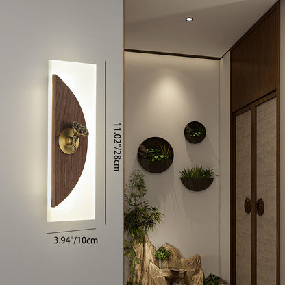 Chinese Walnut Wood Acrylic Shade LED Wall Sconce Lamp