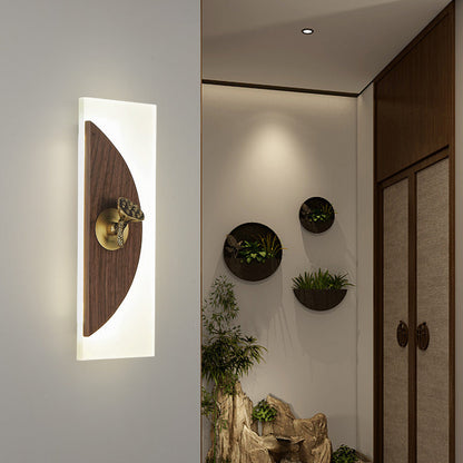 Chinese Walnut Wood Acrylic Shade LED Wall Sconce Lamp