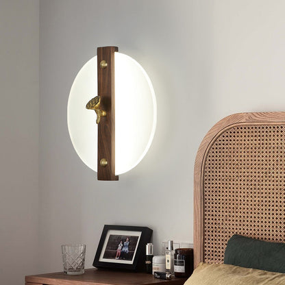 Chinese Walnut Wood Acrylic Shade LED Wall Sconce Lamp