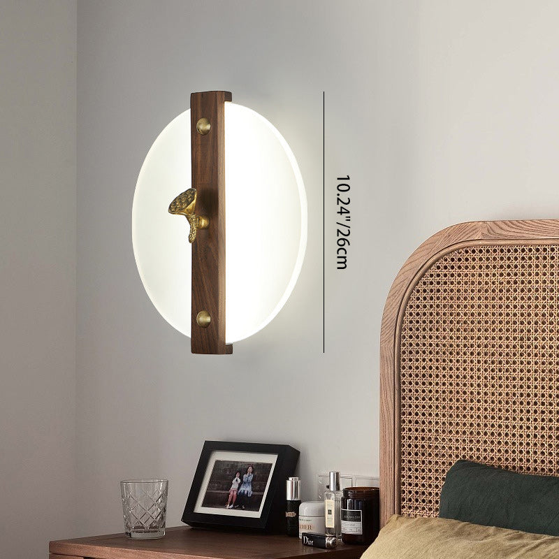 Chinese Walnut Wood Acrylic Shade LED Wall Sconce Lamp