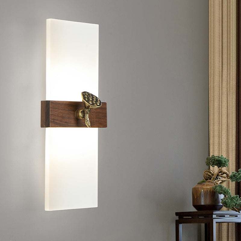 Chinese Walnut Wood Acrylic Shade LED Wall Sconce Lamp
