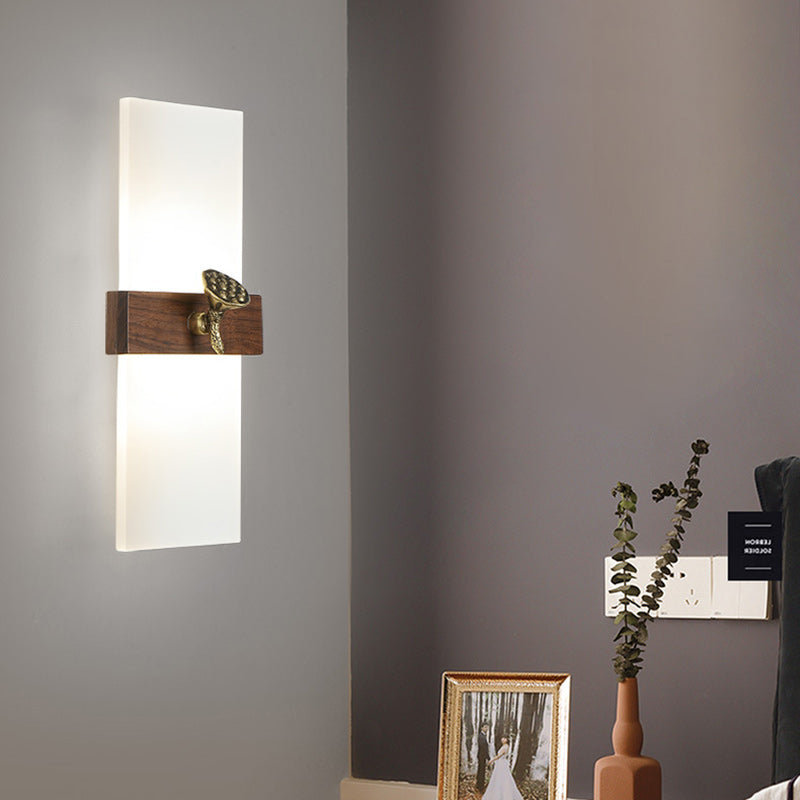 Chinese Walnut Wood Acrylic Shade LED Wall Sconce Lamp