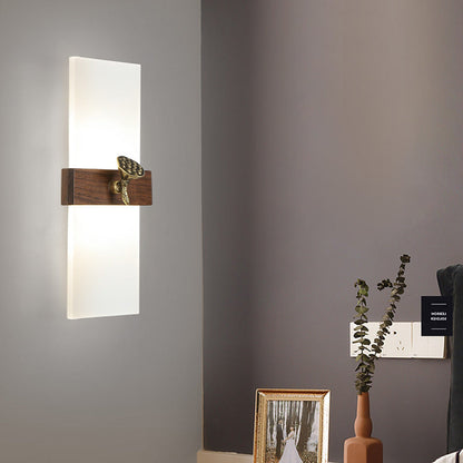 Chinese Walnut Wood Acrylic Shade LED Wall Sconce Lamp