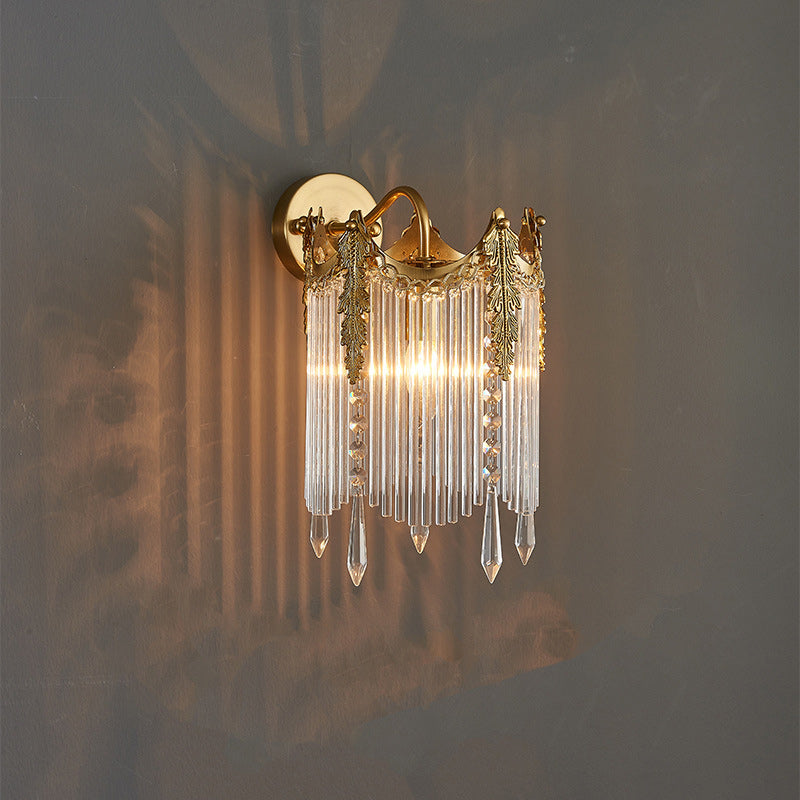 French Crown Glass Tassel Shade 1-Light Wall Sconce Lamp