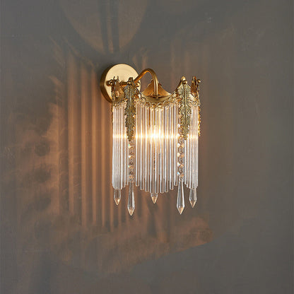 French Crown Glass Tassel Shade 1-Light Wall Sconce Lamp