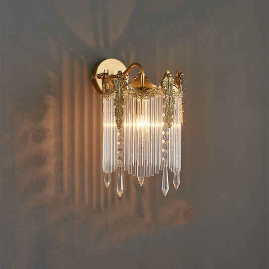 French Crown Glass Tassel Shade 1-Light Wall Sconce Lamp