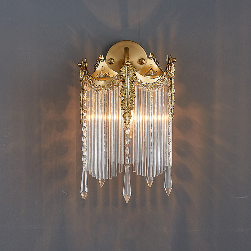 French Crown Glass Tassel Shade 1-Light Wall Sconce Lamp