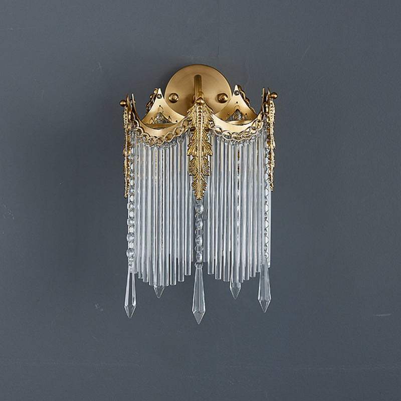 French Crown Glass Tassel Shade 1-Light Wall Sconce Lamp
