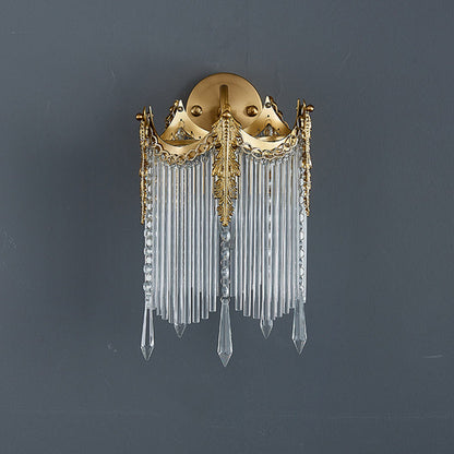 French Crown Glass Tassel Shade 1-Light Wall Sconce Lamp
