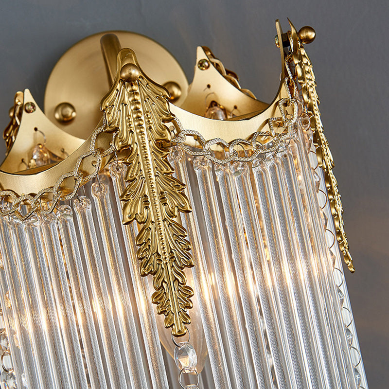 French Crown Glass Tassel Shade 1-Light Wall Sconce Lamp