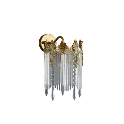 French Crown Glass Tassel Shade 1-Light Wall Sconce Lamp