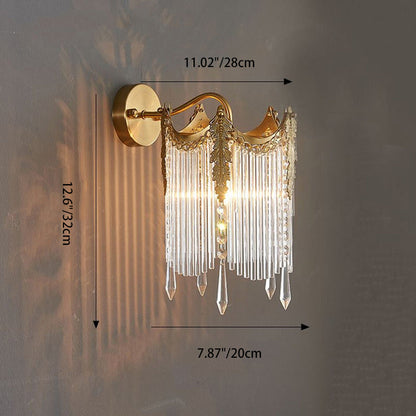 French Crown Glass Tassel Shade 1-Light Wall Sconce Lamp