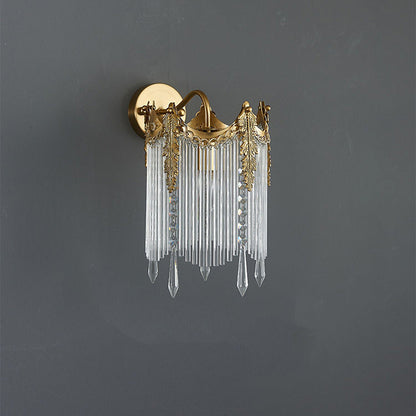French Crown Glass Tassel Shade 1-Light Wall Sconce Lamp
