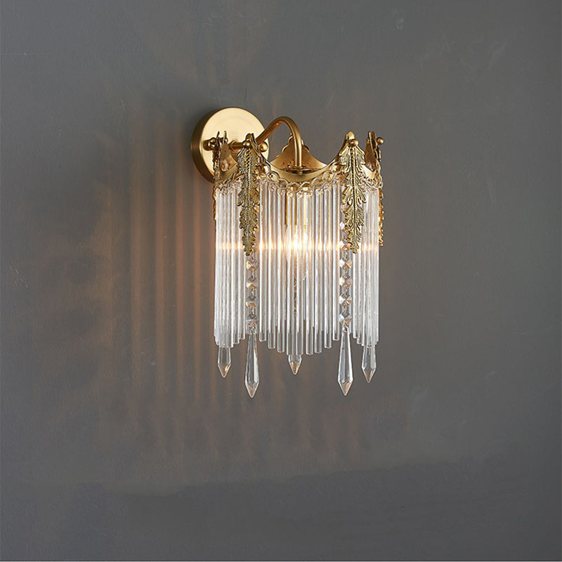 French Crown Glass Tassel Shade 1-Light Wall Sconce Lamp