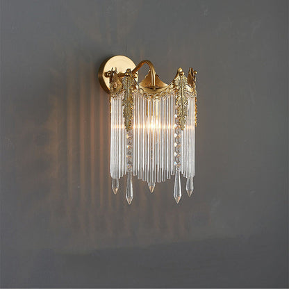 French Crown Glass Tassel Shade 1-Light Wall Sconce Lamp