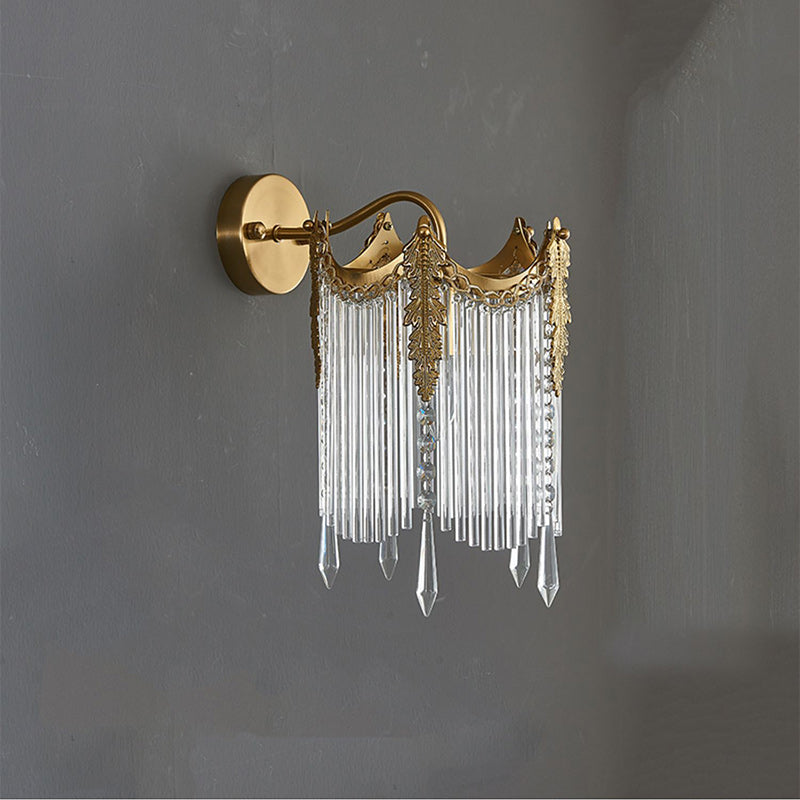 French Crown Glass Tassel Shade 1-Light Wall Sconce Lamp