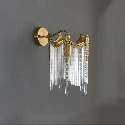 French Crown Glass Tassel Shade 1-Light Wall Sconce Lamp