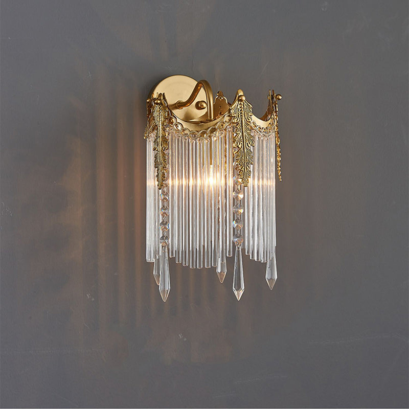 French Crown Glass Tassel Shade 1-Light Wall Sconce Lamp