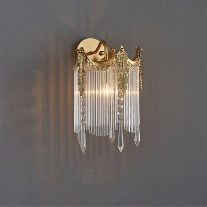 French Crown Glass Tassel Shade 1-Light Wall Sconce Lamp