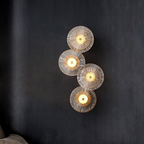 Brass Disc Glass Lotus Leaf Design LED Wall Sconce Lamp