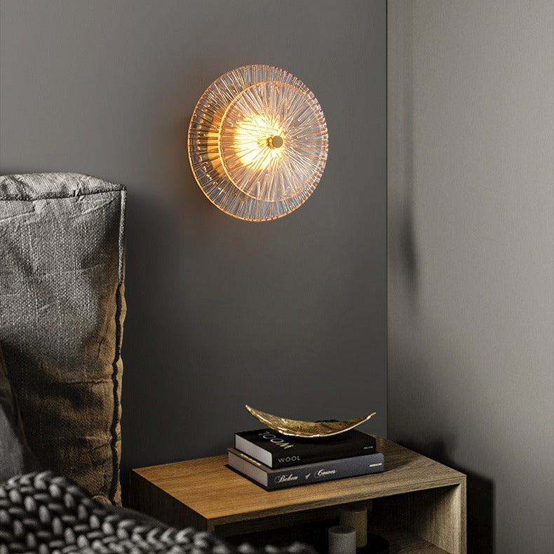 Brass Disc Glass Lotus Leaf Design LED Wall Sconce Lamp