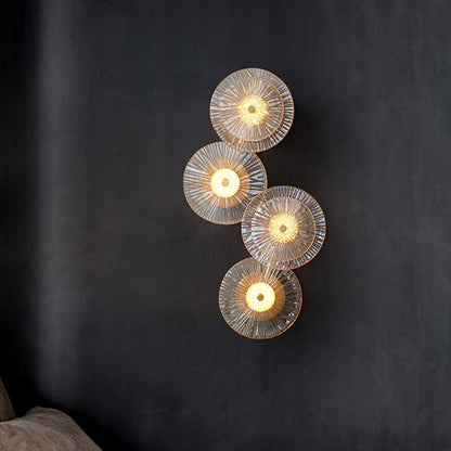 Brass Disc Glass Lotus Leaf Design LED Wall Sconce Lamp