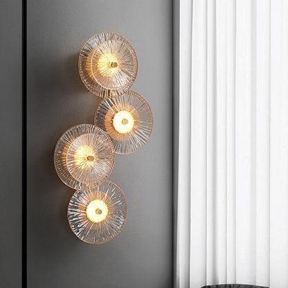 Brass Disc Glass Lotus Leaf Design LED Wall Sconce Lamp