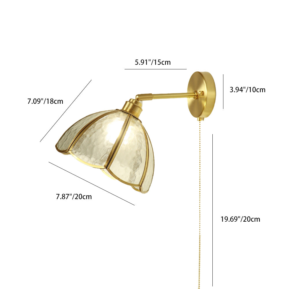 French Brass Flower Glass Shade 1-Light Wall Sconce Lamp