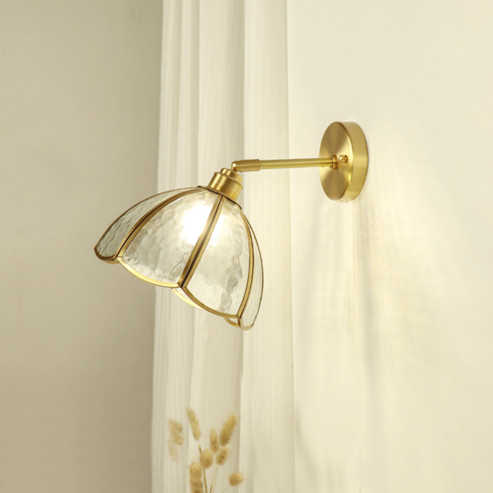 French Brass Flower Glass Shade 1-Light Wall Sconce Lamp