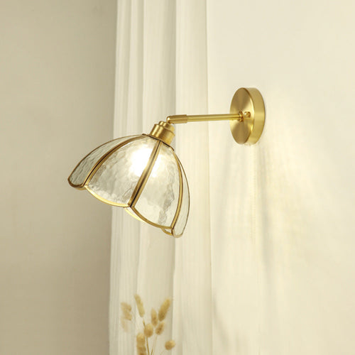 French Brass Flower Glass Shade 1-Light Wall Sconce Lamp