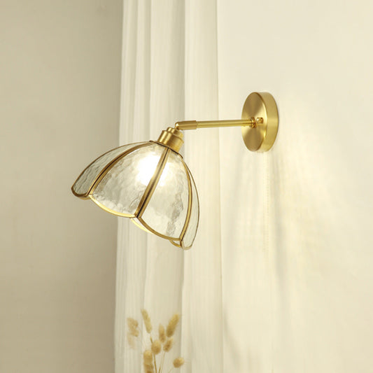 French Brass Flower Glass Shade 1-Light Wall Sconce Lamp