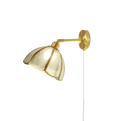 French Brass Flower Glass Shade 1-Light Wall Sconce Lamp
