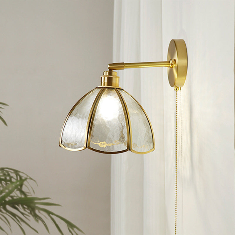 French Brass Flower Glass Shade 1-Light Wall Sconce Lamp