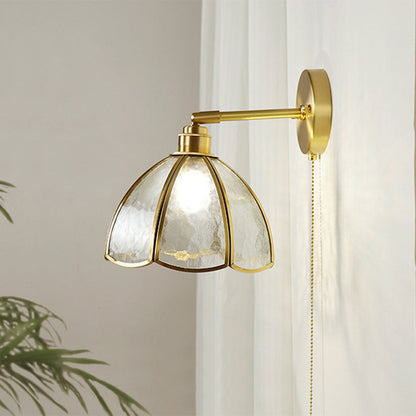 French Brass Flower Glass Shade 1-Light Wall Sconce Lamp