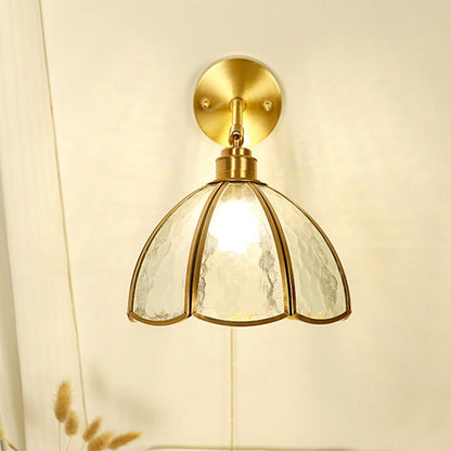 French Brass Flower Glass Shade 1-Light Wall Sconce Lamp
