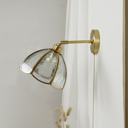 French Brass Flower Glass Shade 1-Light Wall Sconce Lamp