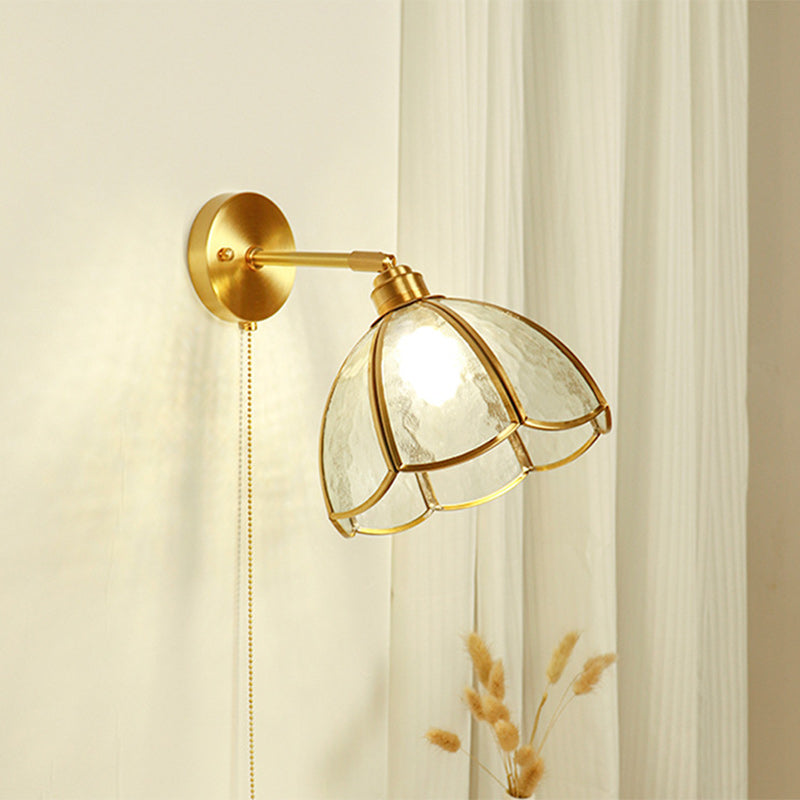 French Brass Flower Glass Shade 1-Light Wall Sconce Lamp